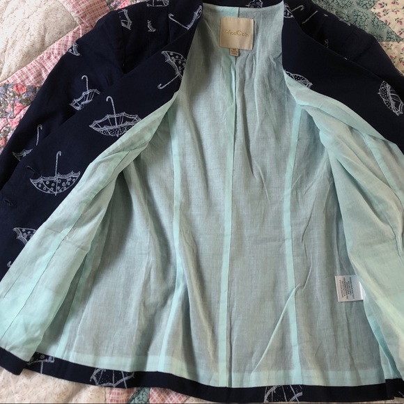 ModCloth Umbrella Print Blazer Jacket navy cotton - Picture 4 of 8